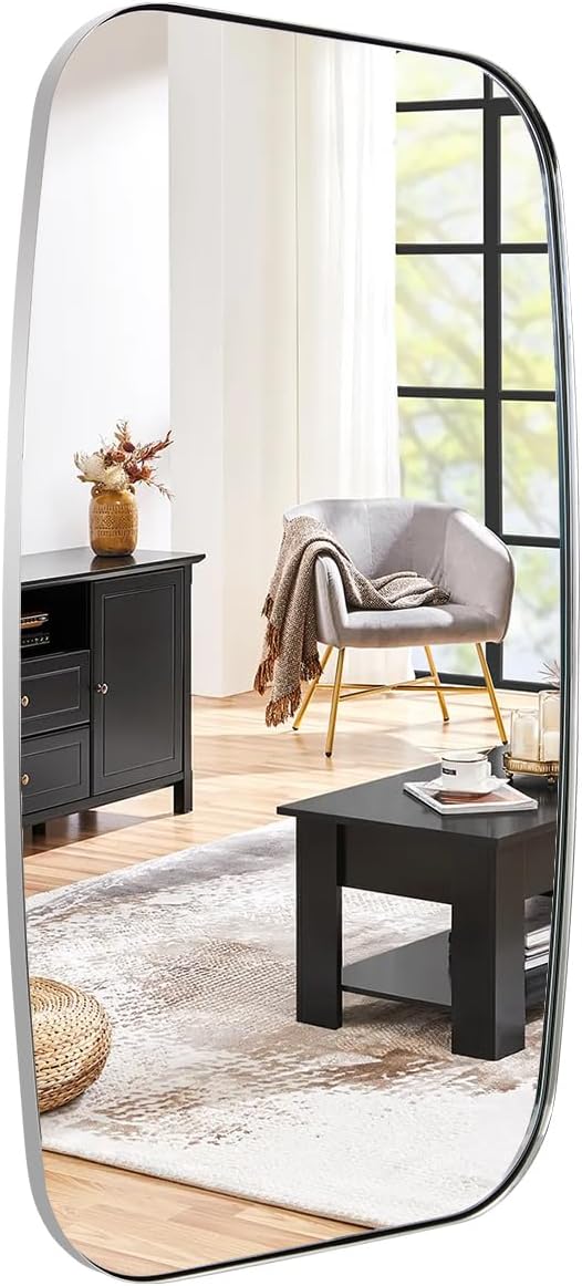 Chrome Bathroom Mirror, 24x40 Inch Polished Chrome Oval Mirror for Bathroom with Stainless Steel Metal Frame, Oblong Mirror for Bathroom, Living Room, Entryway