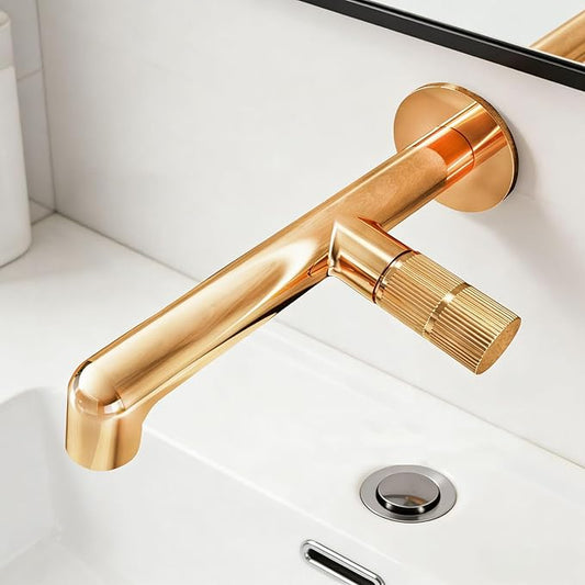 BiaoTeng Concealed Faucet for Bathroom Sink Wall Mount Hot and Cold Brass Faucets for Bathroom Sinks Single Hole Rose Gold