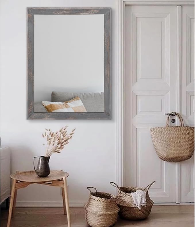 AAZZKANG Wooden Mirror Rectangle Rustic Mirrors for Wall Decorative for Bedroom Bathroom Living Room Entryway Hanging Home Decor 28"x20"