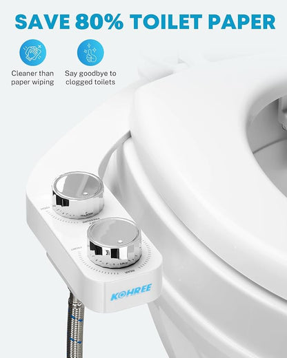 Kohree RV Bidet for Camper RV Toilet, Non Electric Bidet Attachment | for RV Toilet Seat with Water Pressure Controls, Retractable Self-Cleaning Dual Nozzles & Modes for Rear and Feminine Wash