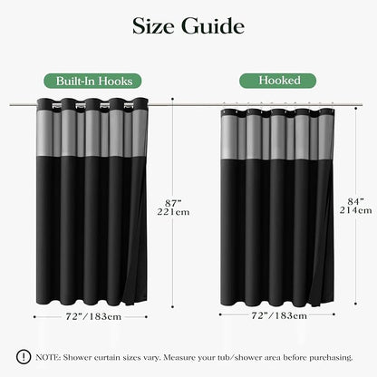 Black Hook Free Waffle Shower Curtain & Snap-in Fabric Liner,72x87 | Less Time to install, 3 in 1 Fabric Shower Curtain and Liner Set with Magnets, Extra Long, Shower Curtains for Bathroom