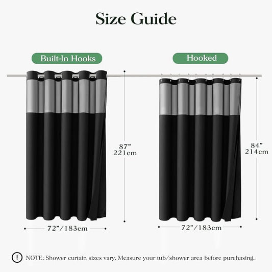 Black Hook Free Waffle Shower Curtain & Snap-in Fabric Liner,72x87 | Less Time to install, 3 in 1 Fabric Shower Curtain and Liner Set with Magnets, Extra Long, Shower Curtains for Bathroom