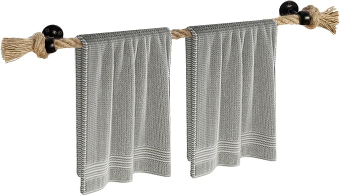 26'' Beach Rope Towel Rack–Nautical Coastal Towel Bar Unique Knot for Bathroom Decor Accessories Black Farmhouse Towel Holder Wall Mounted