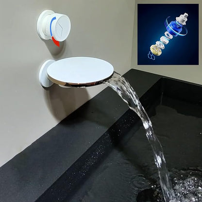 BiaoTeng Concealed Wall Mount Waterfall Bathroom Faucets Hot and Cold Brass Faucets for Bathroom Sinks Waterfall Single Handle White + Rose Gold