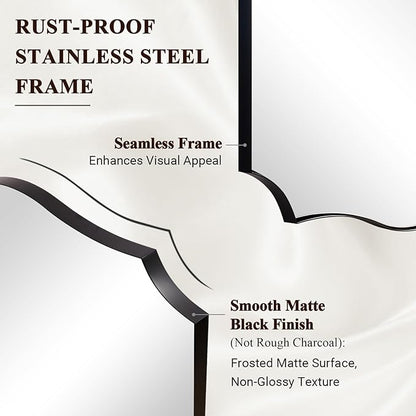 ANDY STAR Rectangle Mirror 24x40 Inch, Matte Black Scalloped Bathroom Mirror, Unique Rectangle Mirror for Bathroom, Powder Room, Entryway (Vertical or Horizontal)