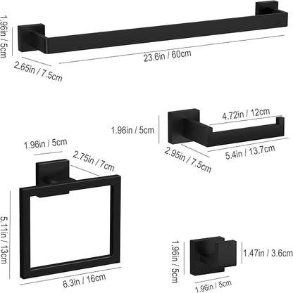 15-PCS 24inch Bathroom Towel Rack Set,Include 3pcs 24" Towel Holder,3pcs Hand Towel Ring,3pcs Toilet Paper Holder,6pcs Robe Hook-Matte Black