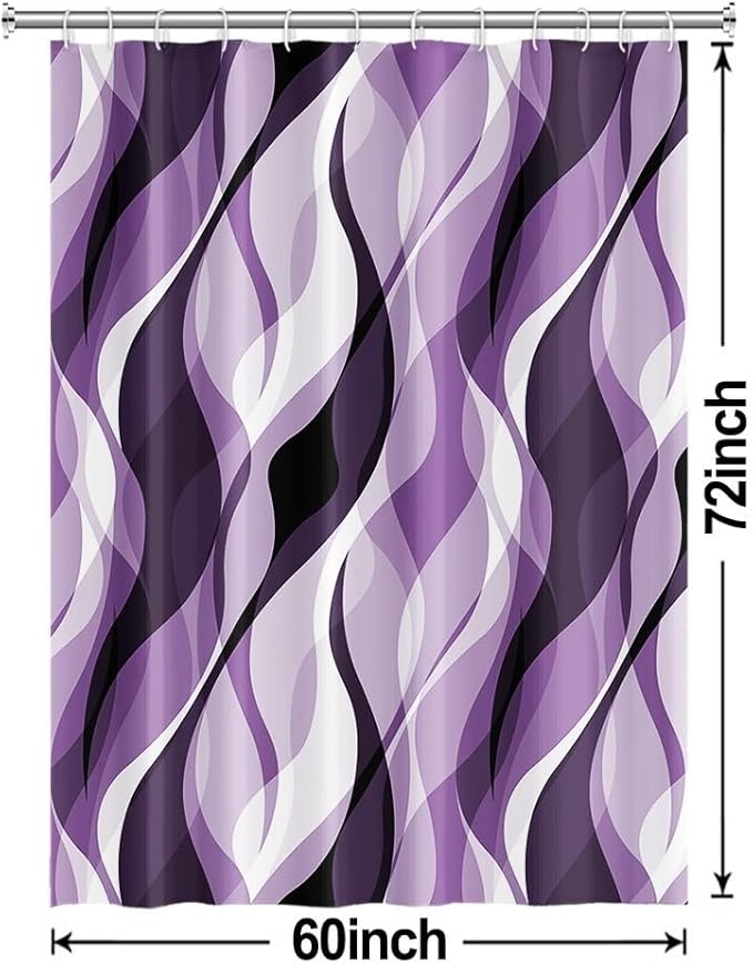 Purple Shower Curtain, Modern Abstract Purple and Grey Striped Shower Curtain for Bathroom Waterproof Lavender Shower Curtain Set with Hooks, 60x72 Inch