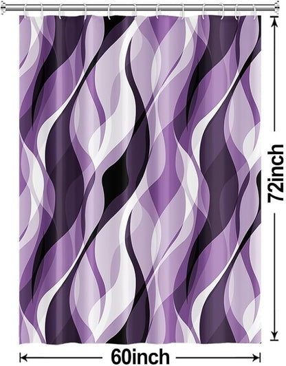 Purple Shower Curtain, Modern Abstract Purple and Grey Striped Shower Curtain for Bathroom Waterproof Lavender Shower Curtain Set with Hooks, 60x72 Inch