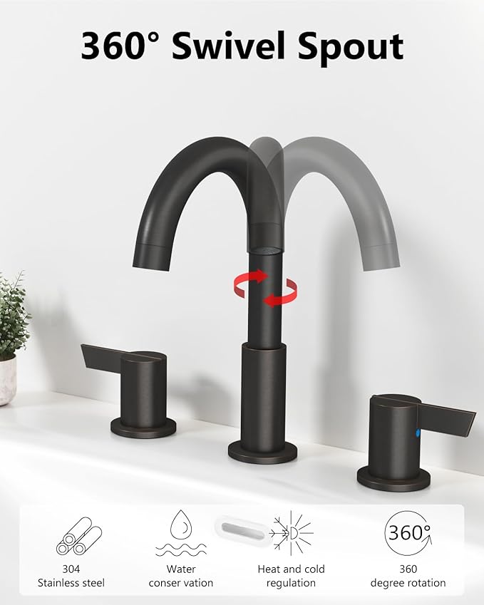 Bathroom Sink Faucet 3 Hole 8 Inch Widespread 2-Handle Vanity Faucet SUS304 Stainless Steel with Pop-Up Drain and Supply Lines Oil Rubbed Bronze