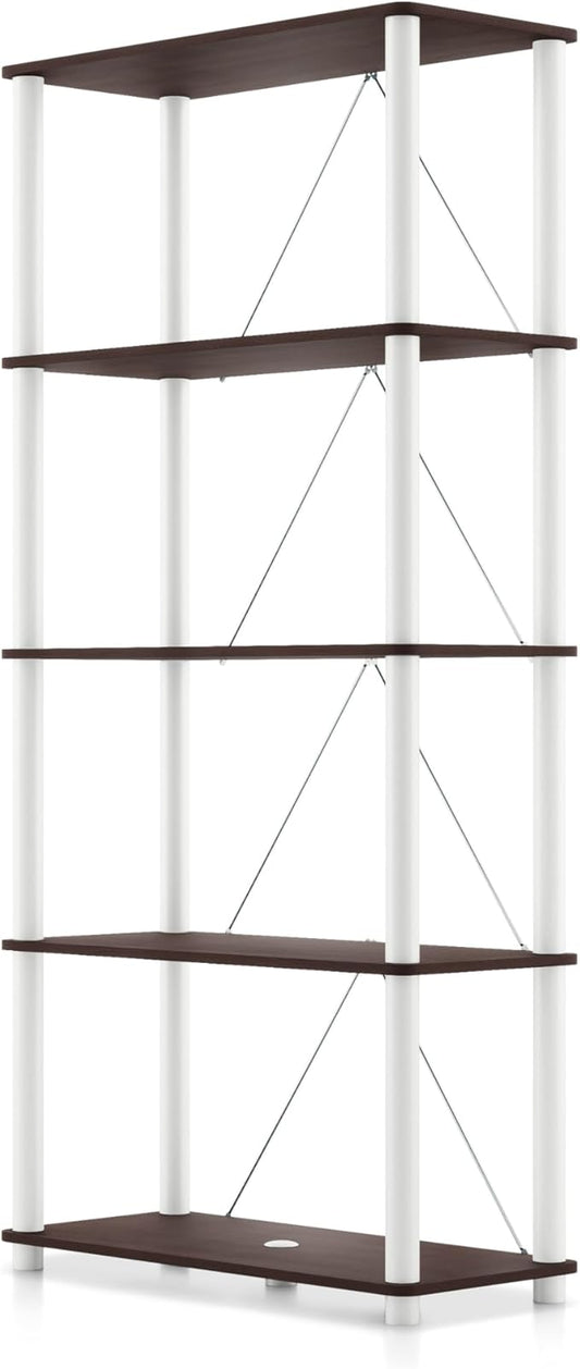 Homes: Inside + Out Apexa Modern 5-Tier Wide Shelving Units, Collectibles Display Shelves, Easy Assembly Standing Shelf, Home Storage Organizer for Living Room, Bedroom, Office, Espresso