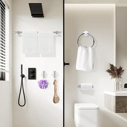 4-Piece Polished Chrome Bathroom Hardware Set - Toilet Paper Holder and Hand Towel Holder, Towel Ring Wall Mounted, Stainless Steel Accessories Set - Silver