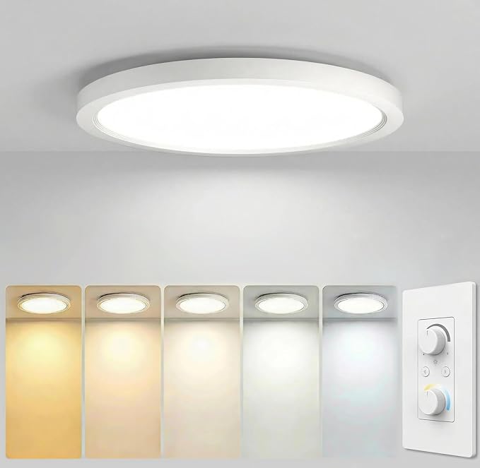 15.8Inch LED Flush Mount Ceiling Light,5CCT,ETL Listed,Dimmable White | Hardwired 5CCT Selectable 2700K-5000K,30W 3400LM Dimmable Round Flat Panel Light Fixture for Living/Bedroom,Porch&Indoor