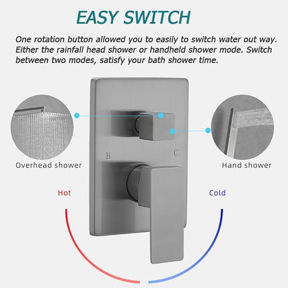 Brushed Nickel Shower System 12 Inches Bathroom Luxury Rain Shower Head with Handheld Combo Set Wall Mounted High Pressure Rainfall Shower Head System Shower Faucet with Valve and Trim Kit