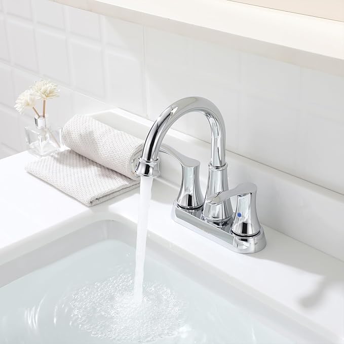 PARLOS Swivel Spout 2-Handle Bathroom Sink Faucet with Metal Pop-up Drain and Faucet Supply Lines, Chrome, Demeter 1362701