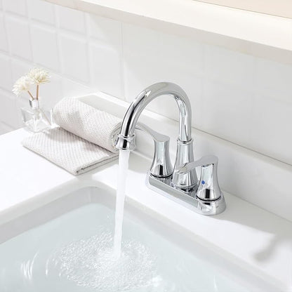 PARLOS Swivel Spout 2-Handle Bathroom Sink Faucet with Metal Pop-up Drain and Faucet Supply Lines, Chrome, Demeter 1362701