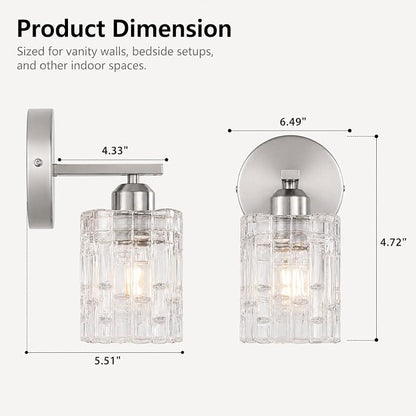 Nickel Crystal Bathroom Vanity Light Fixtures Over Mirror, 1-Light Modern Bathroom Wall Light for Bathroom, Living Room, Bedroom, Hallway