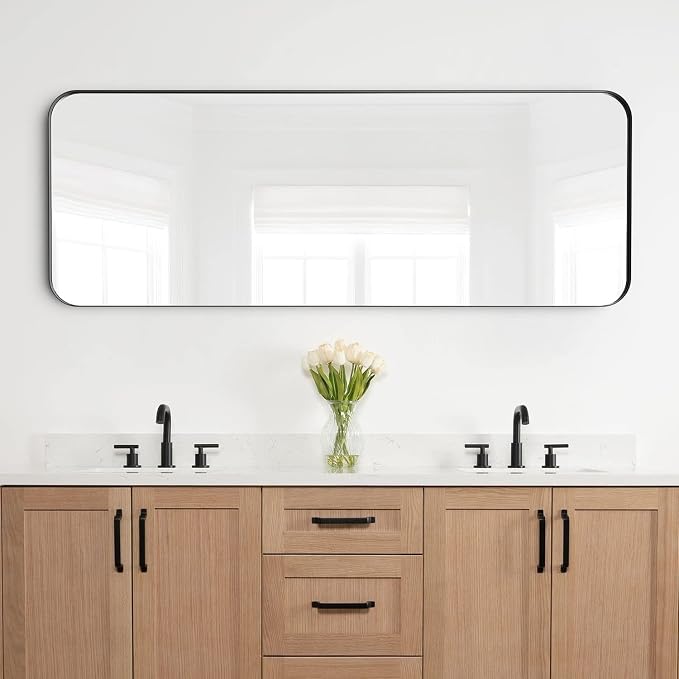 Rectangle Full Length Mirror 18"x48" Long Black Wall Mirror for Bathroom | Black Rectangle Mirror Metal Frame Wall Mirror Decorative Rustic Full Body Dressing Mirror Hanging for Decor Bedroom Entryway