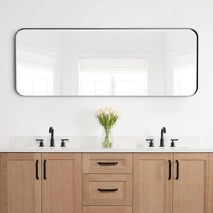 Rectangle Full Length Mirror 20"x55" Long Black Wall Mirror for Bathroom | Black Rectangle Mirror Metal Frame Wall Mirror Decorative Rustic Full Body Dressing Mirror Hanging for Decor Bedroom Entryway