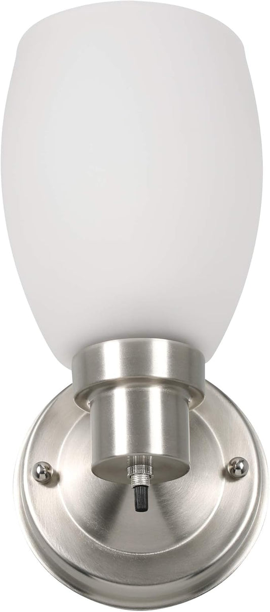 Design House Lydia Wall Sconce, 1 Light, Frosted Glass, Dimmable, Twist On/Off Switch, Satin Nickel, 4.88 in x 5.125 in x 9.75 in, 588814-SN