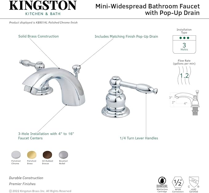 Kingston Brass KB958KL Mini-Widespread Bathroom Faucet, Brushed Nickel