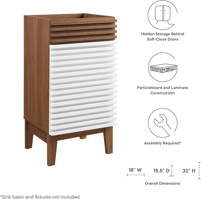 Modway Render 18" Bathroom Vanity in White Walnut - Sink Basin Not Included
