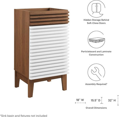 Modway Render 18" Bathroom Vanity in White Walnut - Sink Basin Not Included