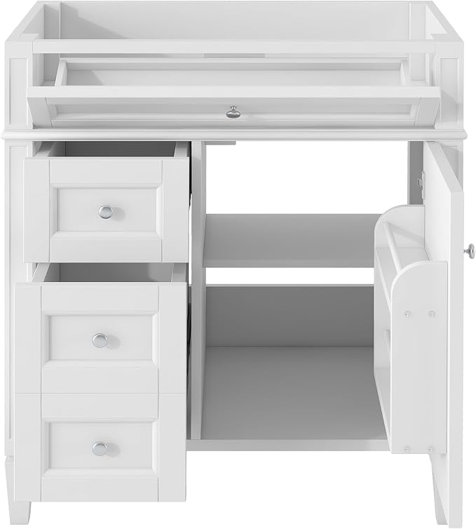 30" Bathroom Vanity Without Top Sink,Modern Freestanding Bath Storage Cabinet with 2 Soft-Close Drawers & Tip-Out Tray,Solid Wood Vanity Only w/Adjustable Shelf & Door Organizer,White