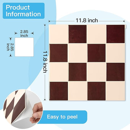 Art3d Grid Peel and Stick Backsplash, 10-Pack, Red Brown and Warm White | 12 x 12 Inch, Enhanced Thickness, Superior Adhesion, Moisture Resistant, Long-Lasting, Minimalist Look, for Kitchen Decor