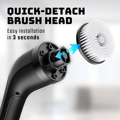 Electric Spin Scrubber, 2-Speed Cleaning Brush, Extendable Handle (Black) | Includes 7 reusable brush heads and an IPX7-rated design for cleaning bathrooms, showers, kitchens, tile, floors, and grout