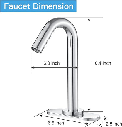 BWE Touchless Bathroom Sink Faucet,Chrome Automatic Motion Sensor Faucet,Hand-Free Electric Smart Commercial Sink Faucet,with Hole Cover Plate and Control Box,Battery or Plug-in Powered
