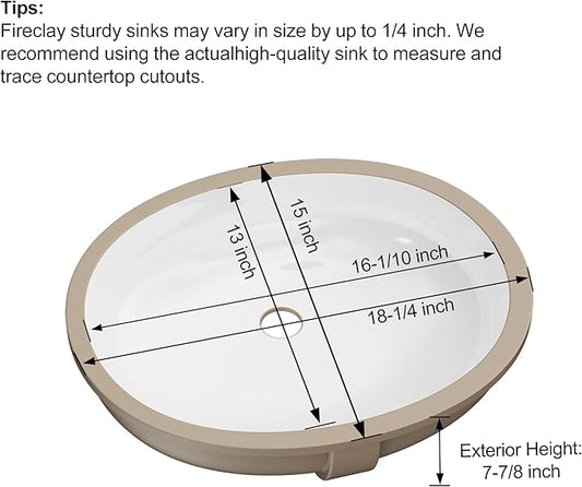 Undermount Bathroom Sink Oval, Hugsleek Interior Bowl Size 16 x 13 inch White Porcelain Ceramic Vessel Sink Under Counter Oval Exterior size 18x15in Bath Sink Bowl Basin Lavatory Vanity Fireclay