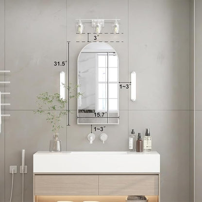 Recessed Medicine Cabinet Mirrors for Bathroom,Arched Medicine Cabinet with Mirror,Metal Edge Bathroom Mirror with Storage,Brushed Nickel Mirrored Cabinet,Open from Left to Right,16x31