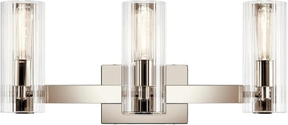 Kichler Jemsa 3 Light Vanity, Modern Light with Clear Fluted Glass in Polished Nickel for Bathroom or Powder Room (9.75" x 22.75"), 55168PN