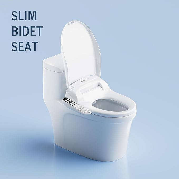 Lotus Bidet ATS-500 Elongated | Heated Toilet Seat with Adjustable Warm Water Wash, Stainless Steel Nozzle, Side Control Panel, Warm Air Dryer, Eco Mode, Easy DIY Installation