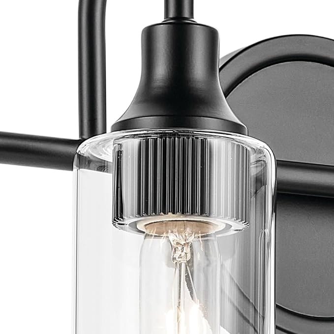 Kichler Kavi 31.5" 4-Light Vanity Light with Clear Glass in Black, Damp Rated, for Bathroom, Powder Room, Over a Mirror, (31.5" W x 10" H), 55212BK