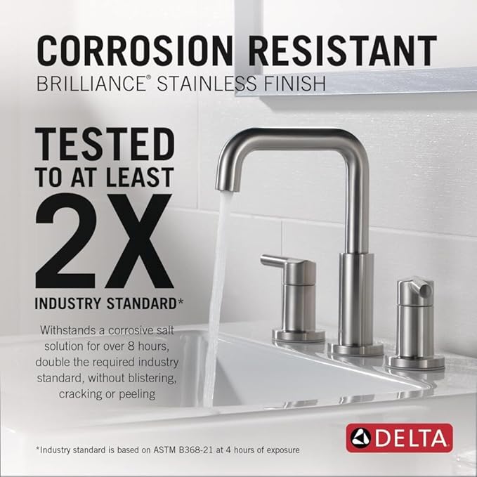 Delta Faucet Nicoli Widespread Bathroom Faucet Brushed Nickel, Bathroom Faucet 3 Hole, Bathroom Sink Faucet, Drain Assembly, Stainless 35849LF-SS