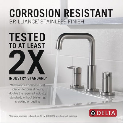 Delta Faucet Nicoli Widespread Bathroom Faucet Brushed Nickel, Bathroom Faucet 3 Hole, Bathroom Sink Faucet, Drain Assembly, Stainless 35849LF-SS