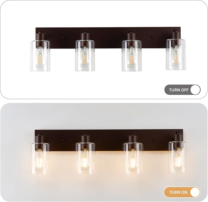 4 Lights Bathroom Light Fixtures Oil Rubbed Bronze Vanity Light with Clear Glass Shade 30in Modern Bathroom Lighting Fixtures Over Mirror for Bedroom/Living Room