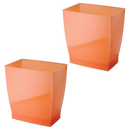 iDesign Small Plastic Bathroom Trash Can, Slim Rectangle, 2-Pack, Orange | Bedroom, Office, Dorm