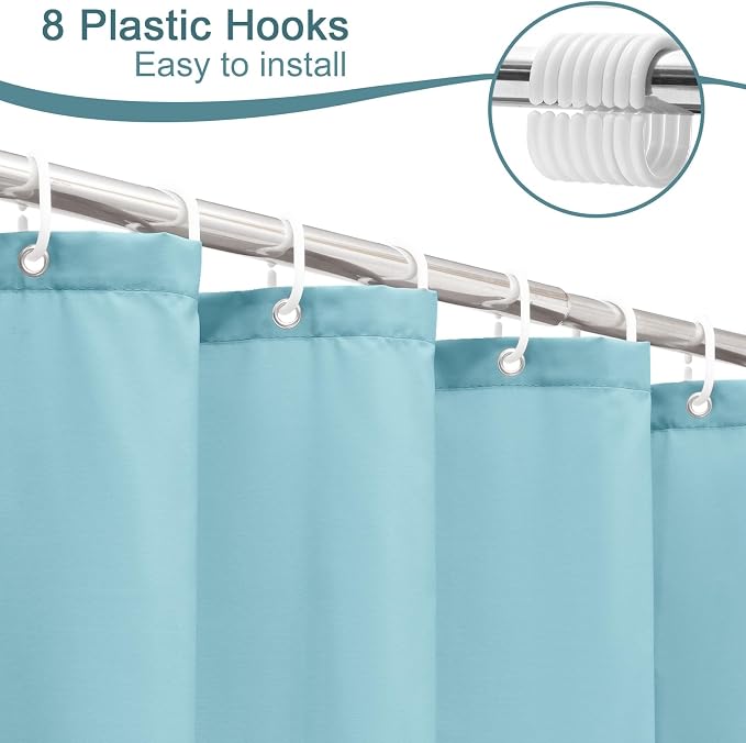 AooHome Stall Size 48x72 inch Shower Liner, Fabric Solid Color Bathroom Curtain with Hooks, Weighted Hem, Water Repellent, Blue
