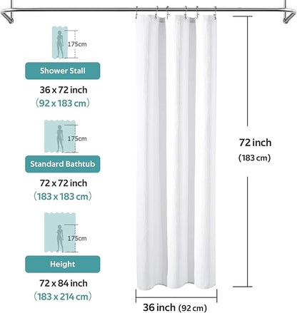 3 in 1 Shower Curtain Set, Waffle Shower Curtain and Liner Set with 6 Double Sided Shower Curtain Hooks, 258GSM Luxury Weighted Cloth Shower Curtain for Shower Stall, 36 W x 72 H, White