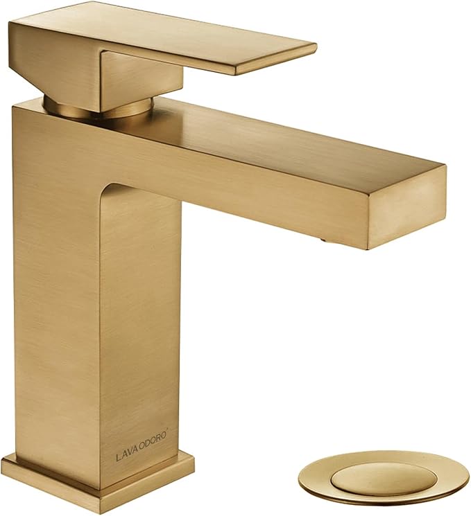 Bronze Gold Bathroom Faucet Single Hole, Gold Single Handle Bathroom Sink Faucet with Drain Assembly, Deck Plate Included, BF307-BB