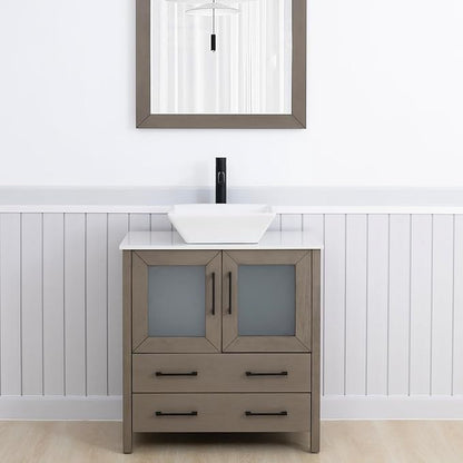 Vanity Art 30 Inch Vessel Single Sink Bathroom Vanity Cabinet with 1 Mirror, Engineered Marble Top Bathroom Cabinet Compact Set with 2 Dovetail Drawers and Soft Closing Doors, VA3130-DG