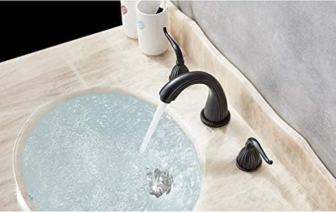 Basin Faucet Deck Mounted Bathroom Mixer Crane Dual Handle 3 Hole Cold and Hot Washing Tap-Antique Brass,Gold(Black Bronze)