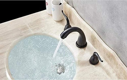 Basin Faucet Deck Mounted Bathroom Mixer Crane Dual Handle 3 Hole Cold and Hot Washing Tap-Antique Brass,Gold(Black Bronze)