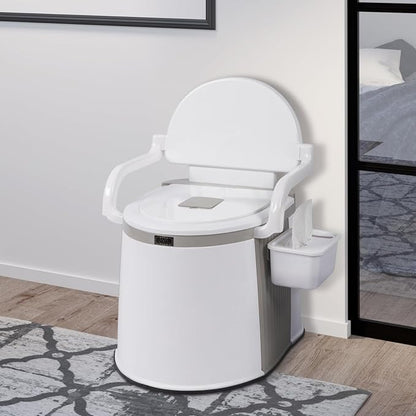 5 Gal Camping Potty, Portable Toilet with Handrails, White