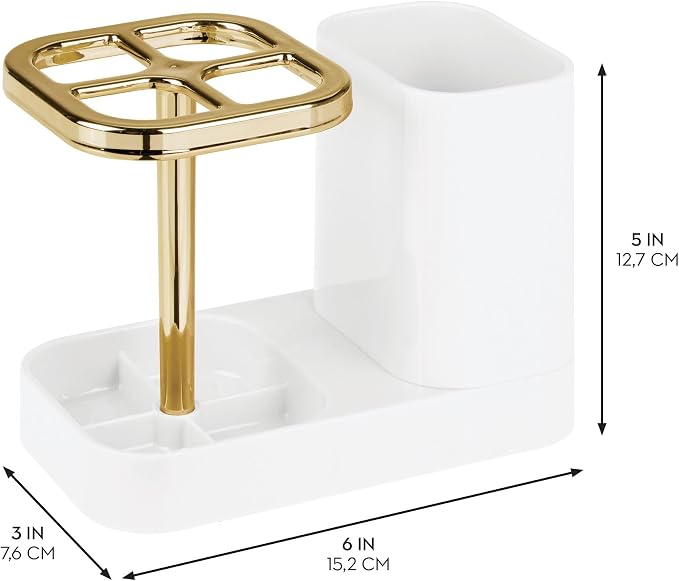iDesign Toothbrush Holder, White/Gold | 4 Divided Sections