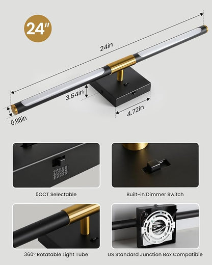 Epinl Black Gold Vanity Light for Bathroom, 24 inch 5CCT 360° Rotatable Bathroom Light Fixture Over Mirror Dimmable LED Vanity Lighting Fixtures Modern Bathroom Wall Light