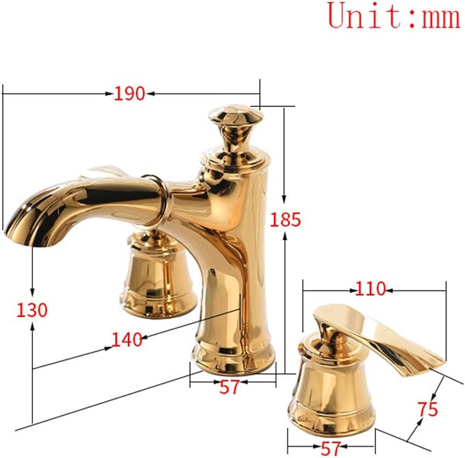 Pull Down Bathroom Faucet 3 Hole Gold Double Handle Hot and Cold Restroom Faucet 3 Holes,Gold