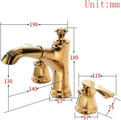 Pull Down Bathroom Faucet 3 Hole Gold Double Handle Hot and Cold Restroom Faucet 3 Holes,Gold